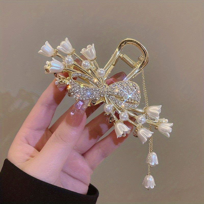 Metal Tassel Flower Rhinestone Hair Clip Girl's Hair Accessories