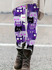 Cat Print Stretch Leggings Slim Fit