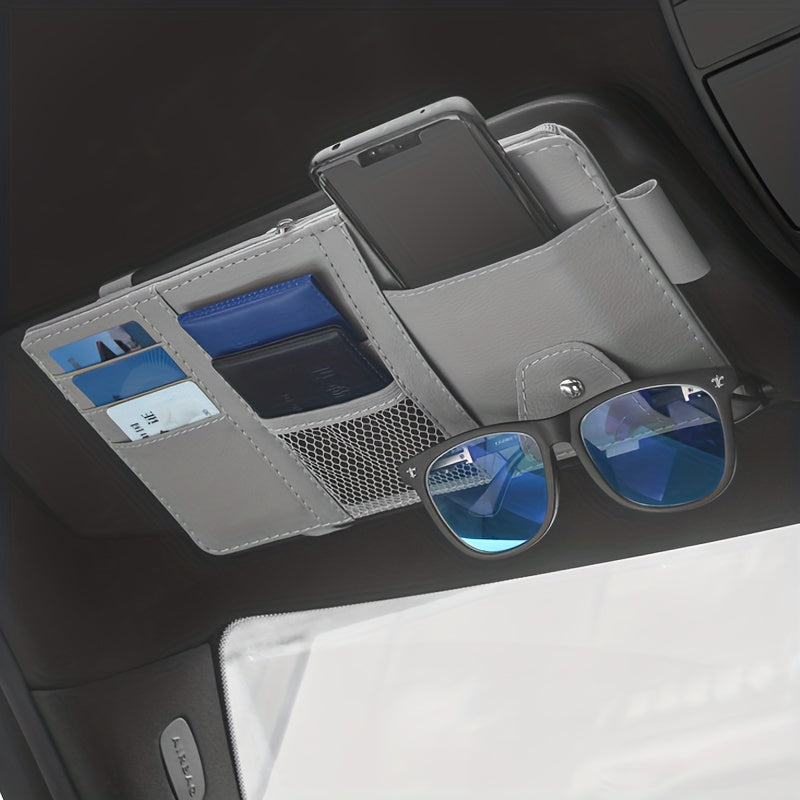 Car Sun Visor Glasses Holder Card Package Leather Storage Bag