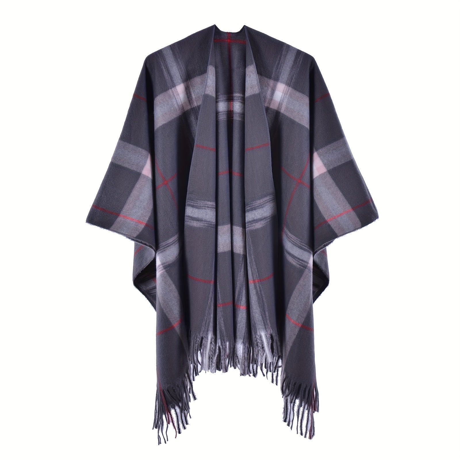 Plaid Reversible Shawl Oversized Cashmere Poncho