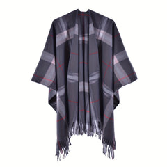 Plaid Reversible Shawl Oversized Cashmere Poncho