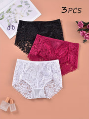 3pcs Floral Lace Briefs Women's Lingerie Panties