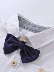 Baby Boys Gentleman Shirt Set With Bow Tie & Suspender Shorts