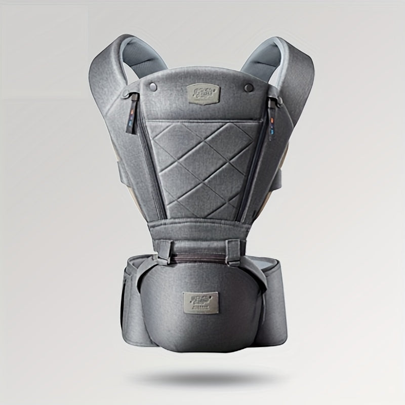 Adjustable Baby Carrier with Support Strap and Storage Grey