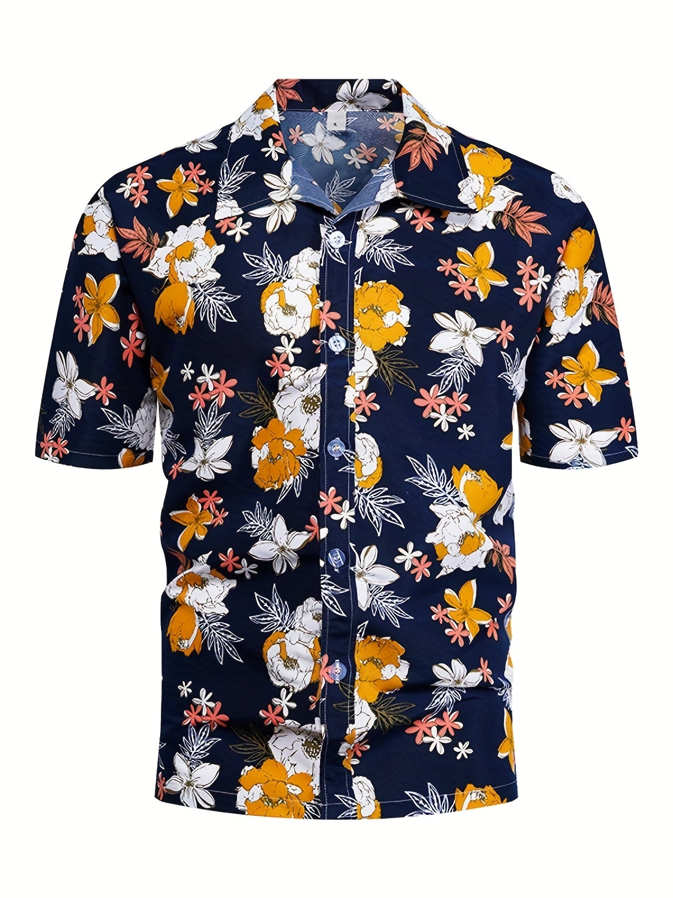 Men's Leaf Print Beach Shirt - Casual Short Sleeves for Summer