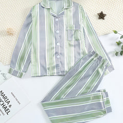 Boys' Striped Pajama Set, Long Sleeve Button Down Top & Pants