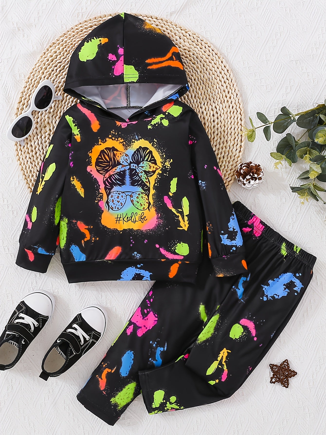 Cartoon Girl Pattern Girl's 2pcs Hoodie & Sweatpants Set KID LIFE Print