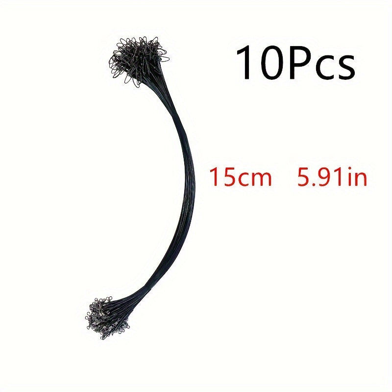 10pcs Stainless Steel Fishing Wire Leader w/ Swivel Snap Silvery Green 5.91in