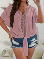 Blouse Women's Plus V Neck Knot Front