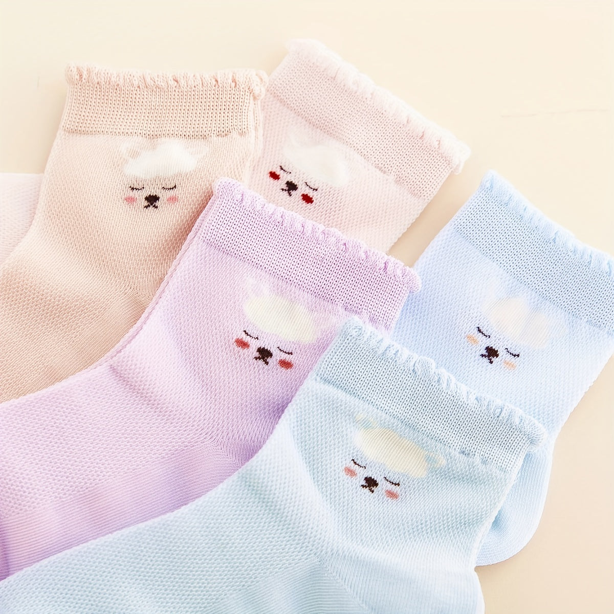 5 Pairs Girls Soft Lace Mesh Lamb Socks Breathable Cotton Crew Children's Socks