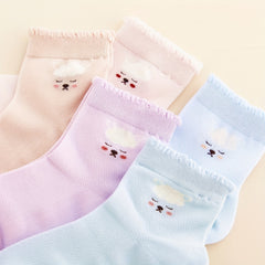 5 Pairs Girls Soft Lace Mesh Lamb Socks Breathable Cotton Crew Children's Socks