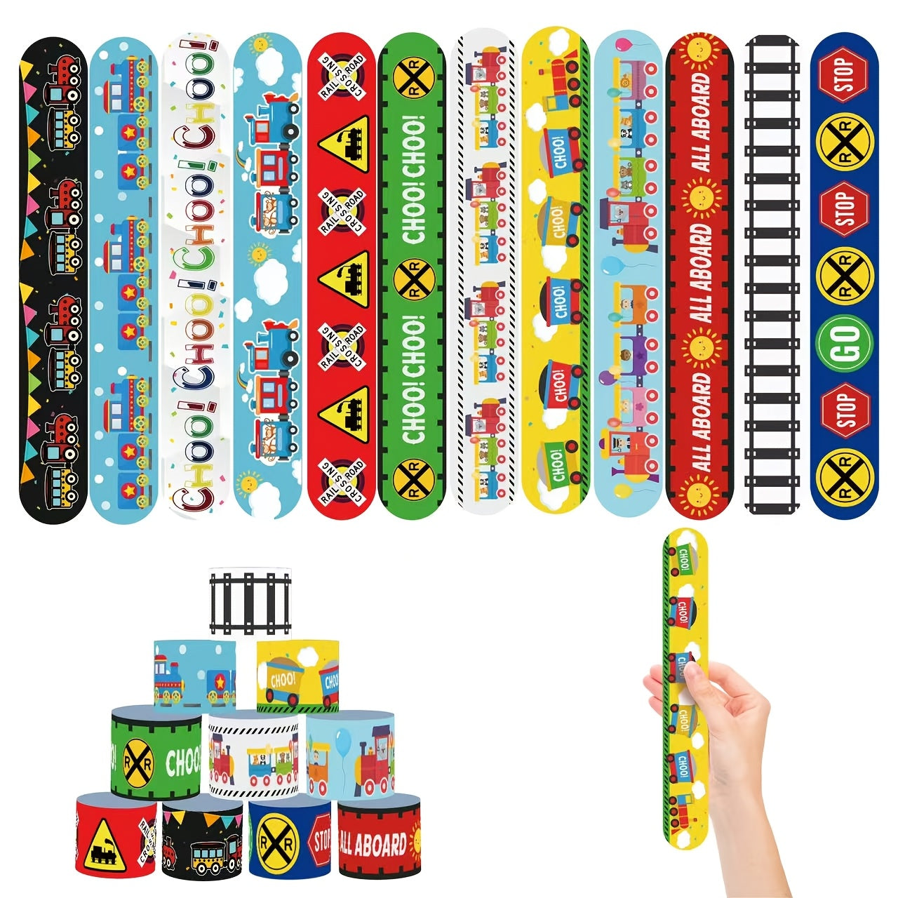 12pcs Train Themed Party Favors PVC Stickers Colorful Railroad Designs
