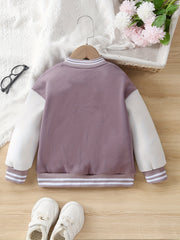 Toddler Girls Splicing Button Front Long Sleeve Jacket