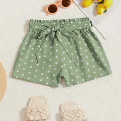 Girls Polka Dot Lace Up Belt Shorts for Summer