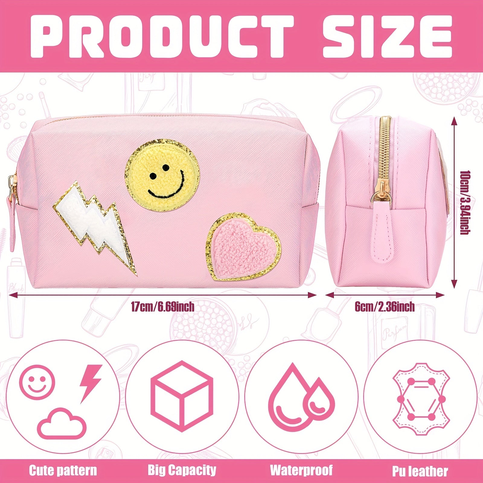 Lightning Cloud Heart Patch Cosmetic Pouch Makeup Bag Travel Zipper Pouch