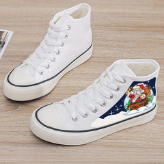 Christmas Santa Print Plush Lined Thermal Chunky Canvas Sneakers