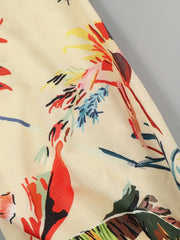 Plus Tropical Print Button Up Half Sleeve Shirt Dress