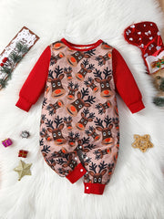 Christmas Elk Print Baby Romper Long Sleeve Jumpsuit