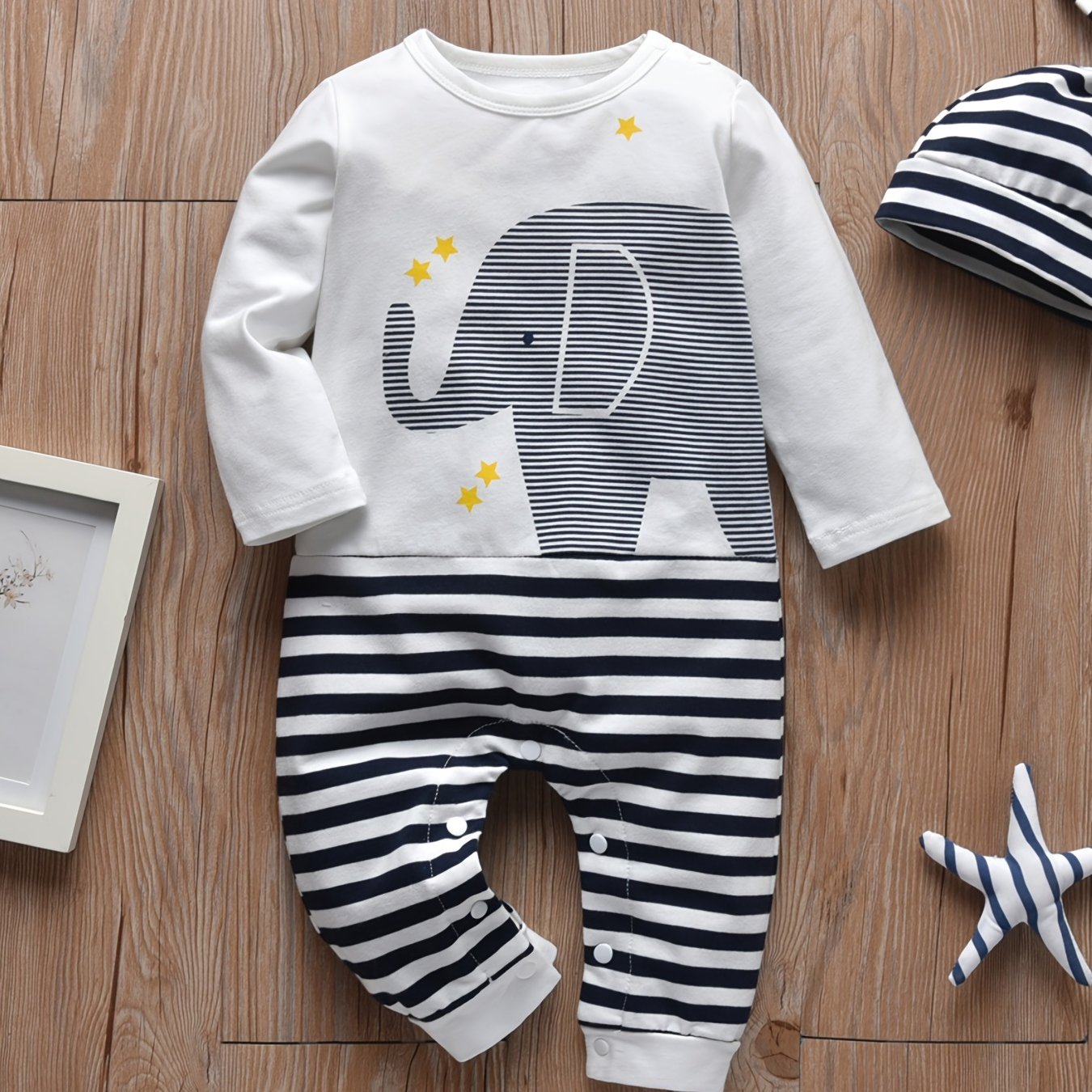 Cute Elephant Stripe Romper for Newborns - Unisex