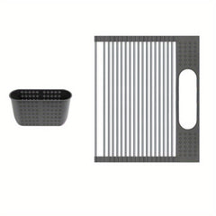 Stainless Steel Roll Up Dish Drying Rack with Utensil Holder