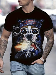 Dog Motorcycle Pattern Print Men's Short Sleeve Tee