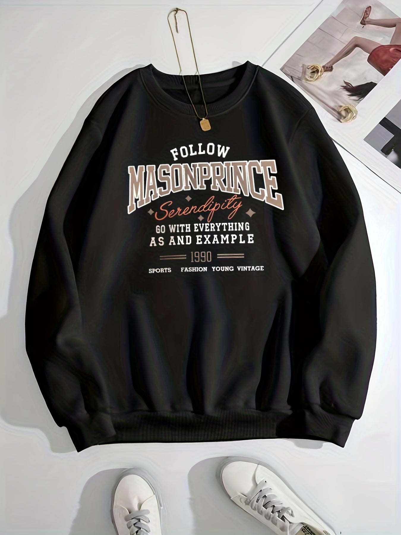 Letter Print Pullover Sweatshirt for Women