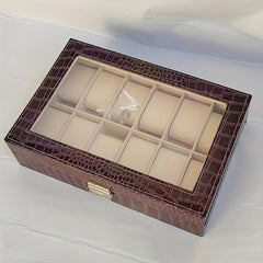 Crocodile Pattern 12-Digit Watch Box Leather Storage Display Jewelry Box