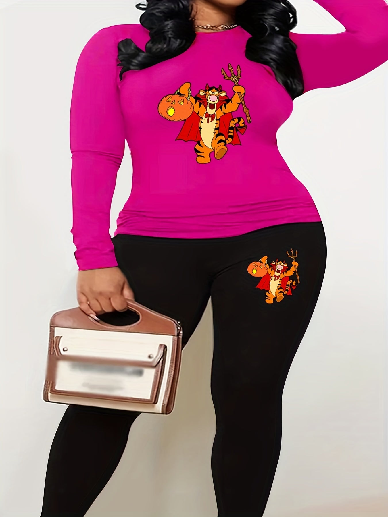 Halloween 2pcs Set Women's Plus Graphic Print Tee & Leggings Set