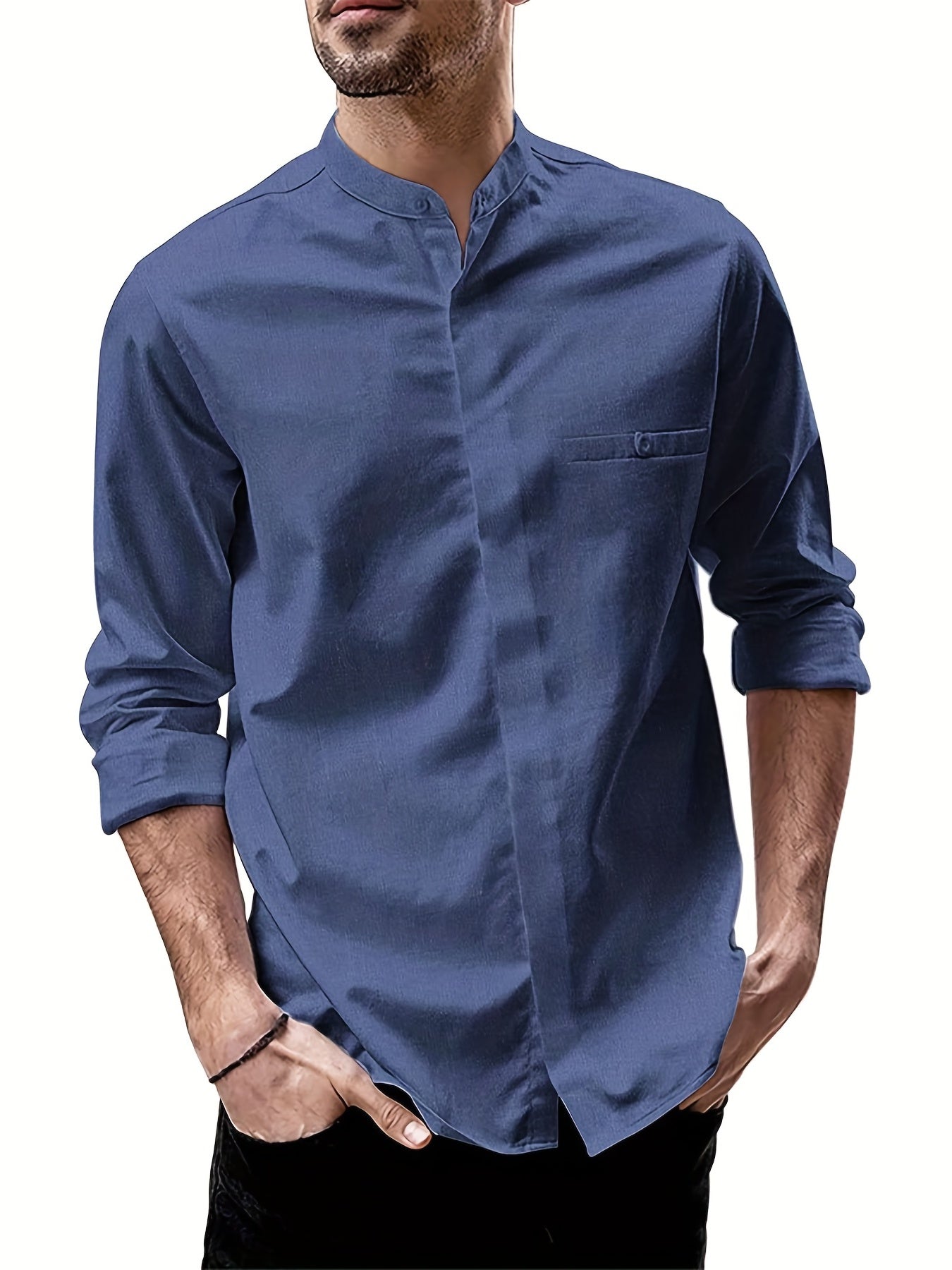 Men's Long Sleeve Stand Collar Shirt
