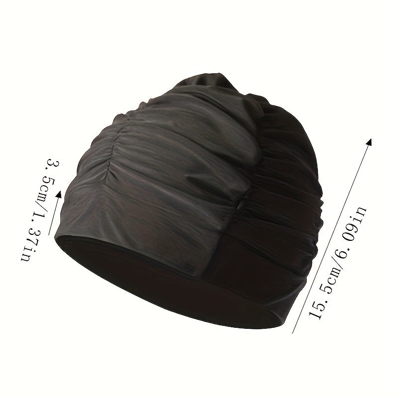 Unisex Pleated Cloth Swimming Cap Ear Protection Breathable Cap