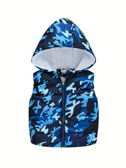 Boy's Cartoon Print Warm Waistcoat Hooded Vest