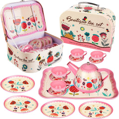 15pcs Mermaid Tea Party Set for Little Girls Pretend Tin Teapot Set