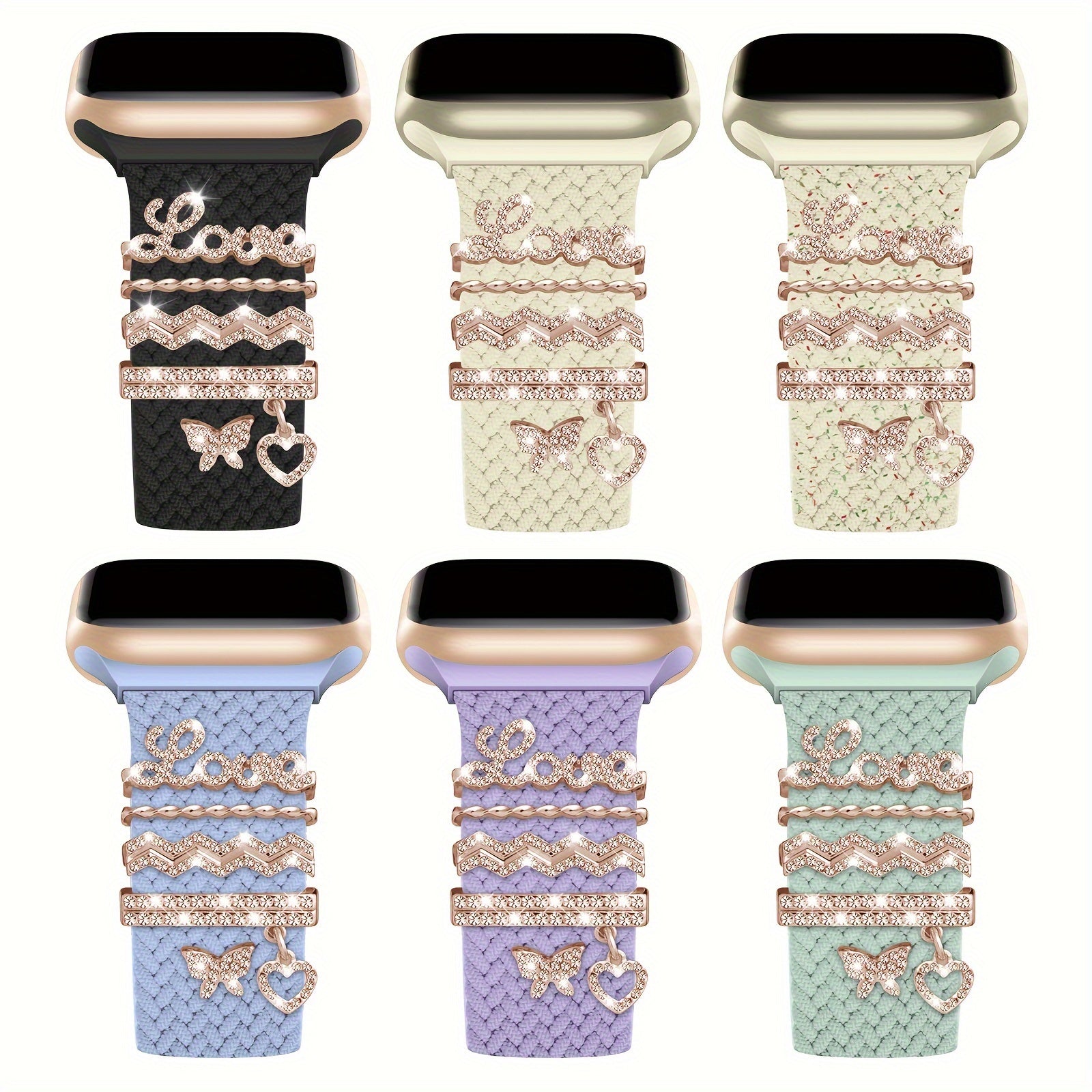 Elastic Nylon Watch Strap Set for iWatch 38mm-49mm with Love Decorations