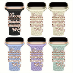 Elastic Nylon Watch Strap Set for iWatch 38mm-49mm with Love Decorations