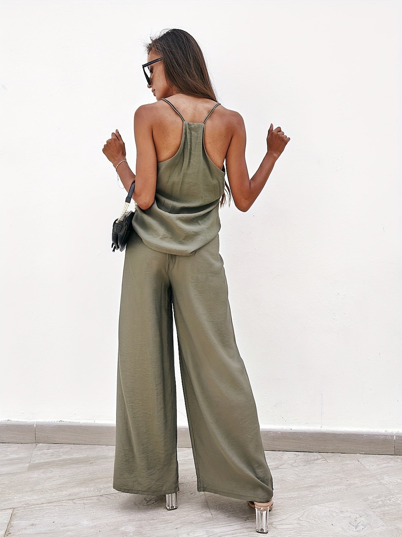 Casual Solid Cami Tops & Long Pants Suits Women's Clothing