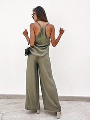 Casual Solid Cami Tops & Long Pants Suits Women's Clothing