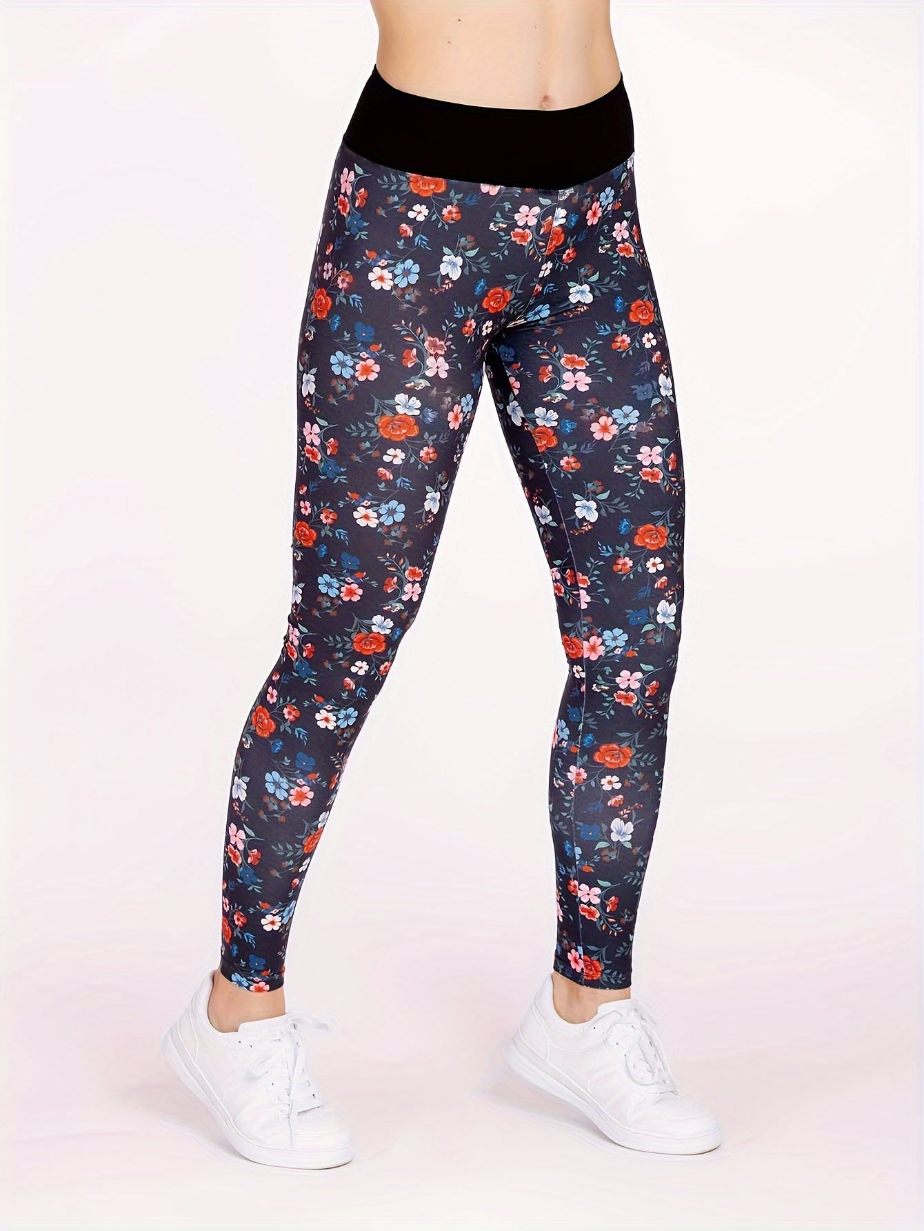 Colorblock Floral Print Fitness Leggings