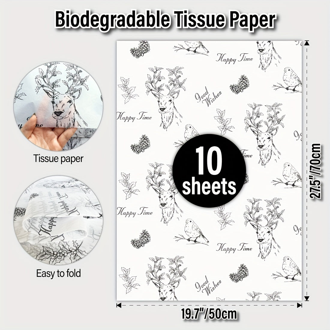 Christmas Tissue Paper Gift Bags Xmas Tree Deer Snowflake Wreath Pattern
