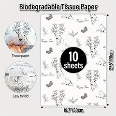 Christmas Tissue Paper Gift Bags Xmas Tree Deer Snowflake Wreath Pattern