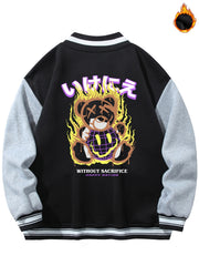 Men's Muppet Bear Print Baseball Collar Jacket