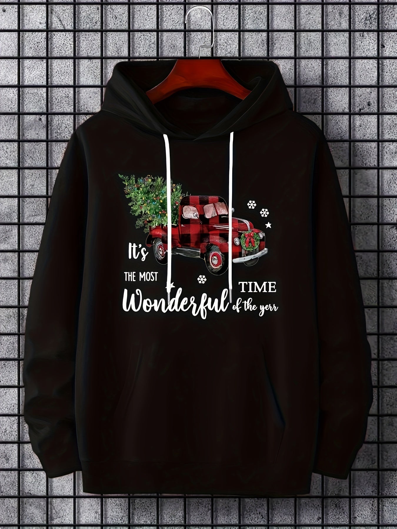 Christmas Car And Tree Print Hoodies For Men Graphic Hoodie