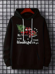 Christmas Car And Tree Print Hoodies For Men Graphic Hoodie