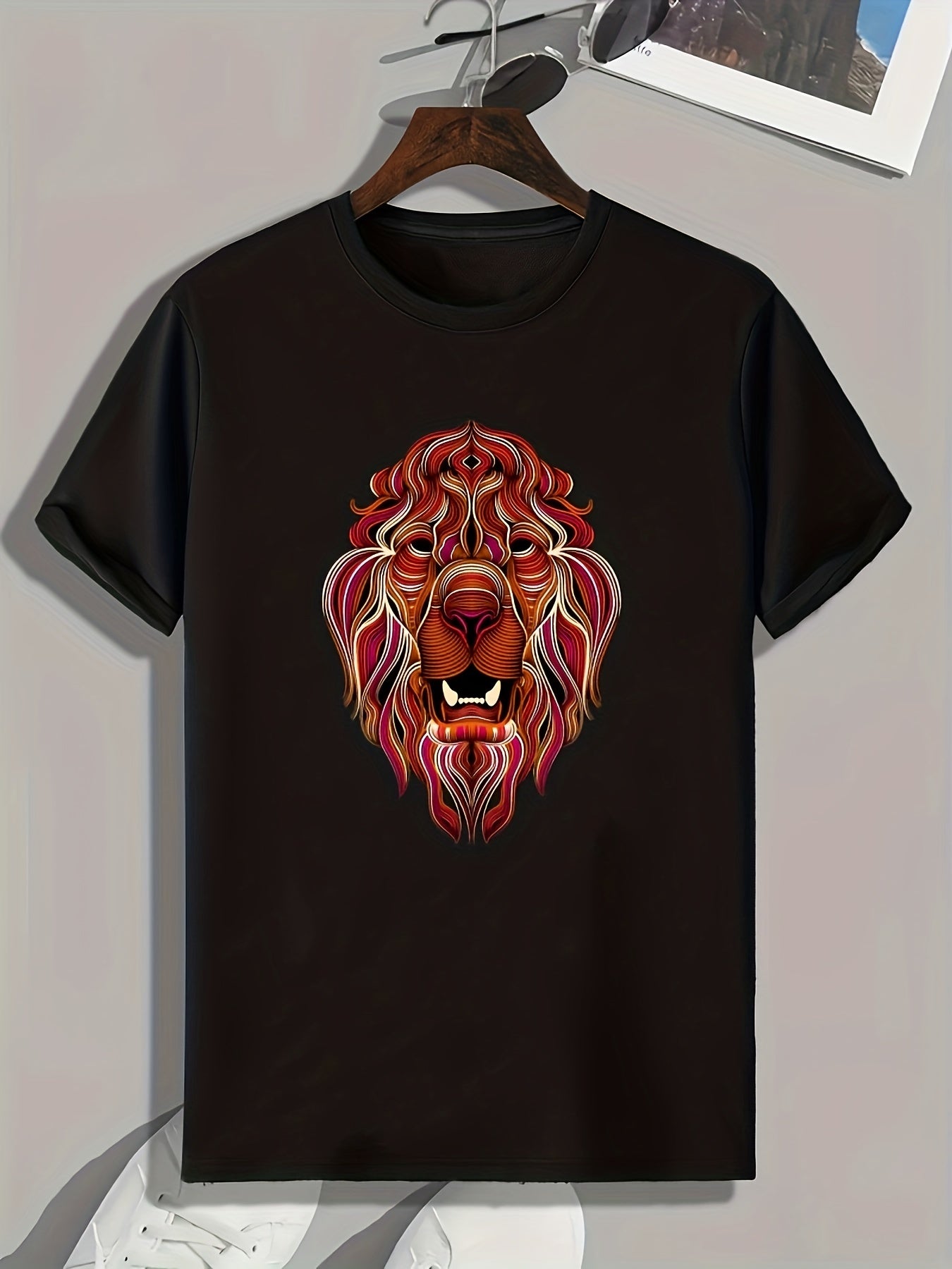 Lion Pattern Print Men's Sports T-shirt