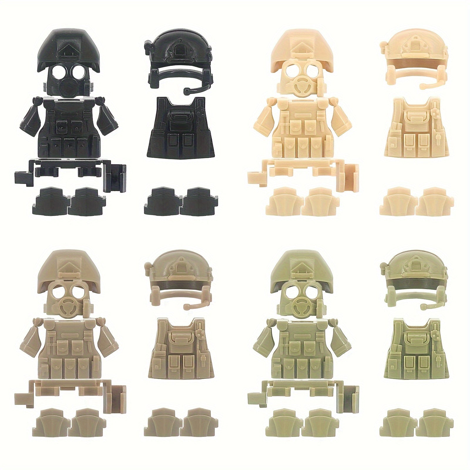 Soldier Kits Body Armor Gas Mask Knee Brace Backpack Building Blocks Toy