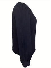Casual Blouse Women's Plus Solid Ribbed Lantern Sleeve Top
