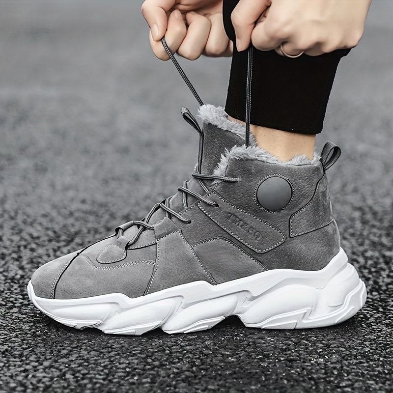Men's Winter Plush Lace up Sneakers Casual Fuzzy Walking Shoes