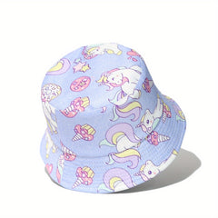 Children's Sunshade Bucket Hat With Unicorn Pattern