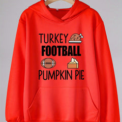 Turkey Football Pumpkin Pie Print Hoodie For Girls Kids Casual Pullover