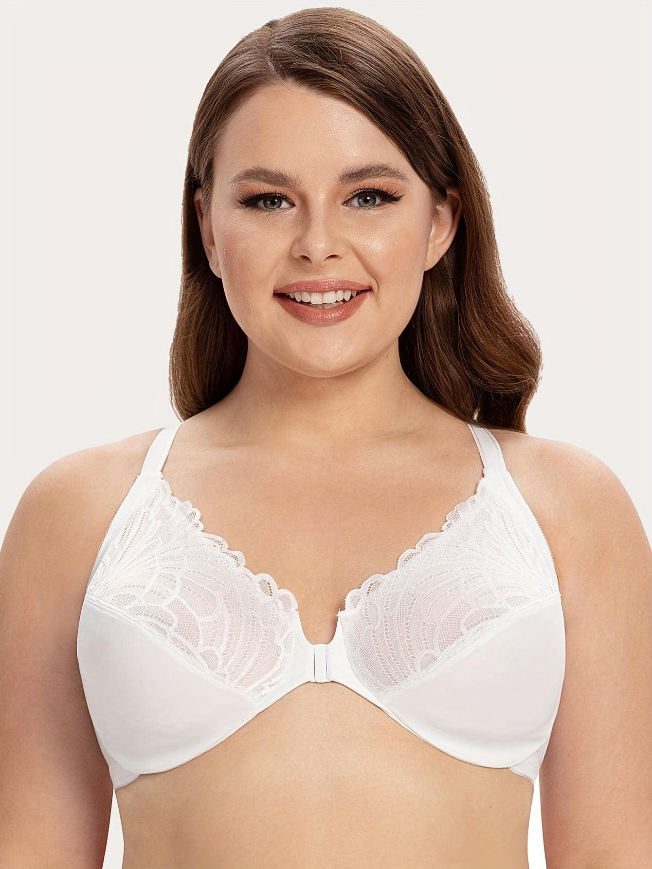 Bra Women's Lace Closure Front Racer Back Full Cover Underwire Bra