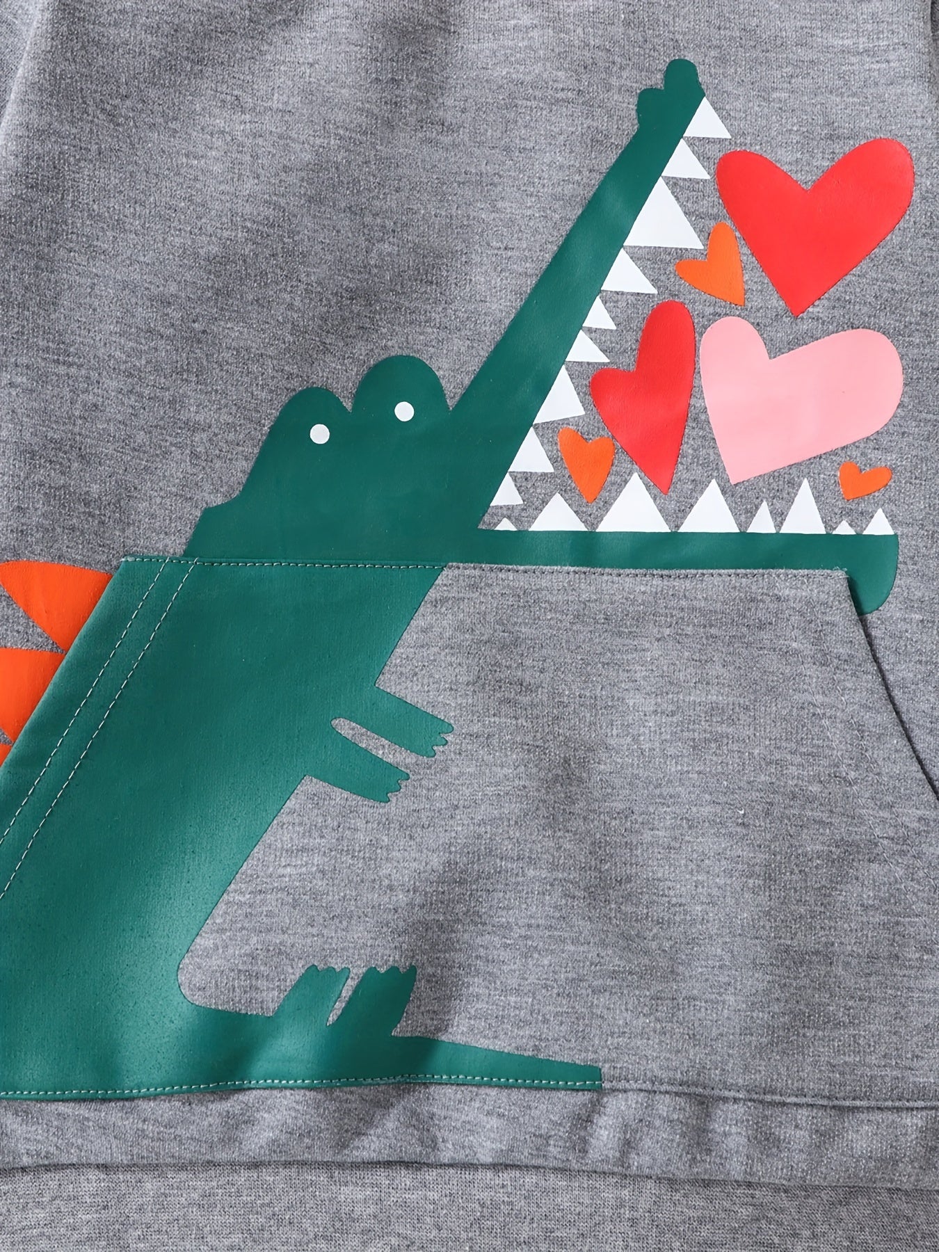 Cartoon Crocodile Print Boys Casual Pullover Sweatshirt